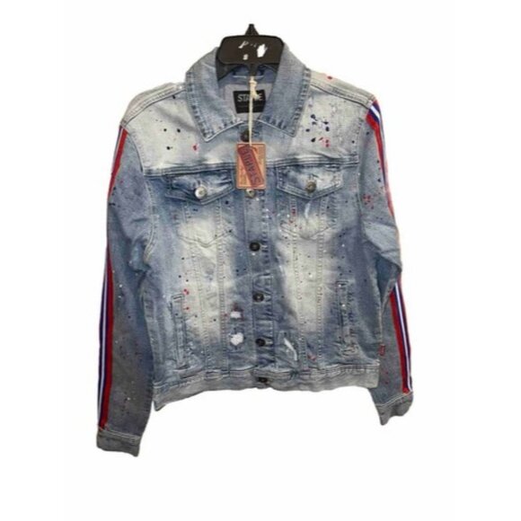Staple Pigeon Splatter Light Stone Wash Denim Jean Jacket Size S - Picture 1 of 4